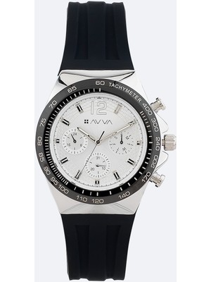 Avva Erkek Siyah - Gümüş Hediye Kutulu Silikon Kordonlu Kol Saati B009031