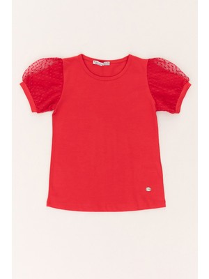 Basic Kolu Tül Detaylı Kız Çocuk Bluz