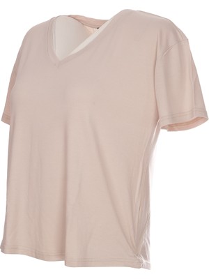 Ysatis V Yaka Oversize Minimalist Kadın Bluz - Kısa Kol - Günlük