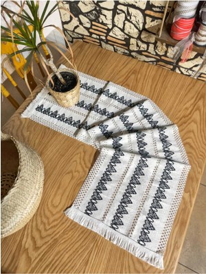 Organik Pamuk Dantel Runner Kilimli Desen 150X35