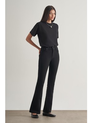 Mizalle Skinny Fit Flare Paça Siyah Denim Pantolon