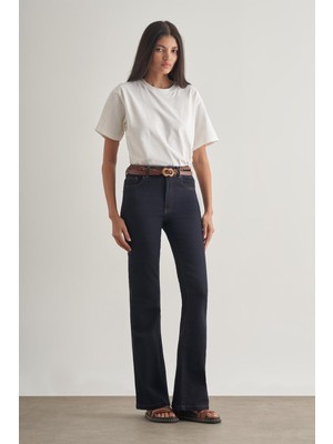 Mizalle Skinny Fit Flare Paça Lacivert Denim Pantolon