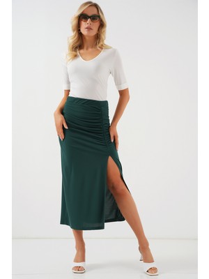 8033 Sandy Yırtmaçlı Etek - Zümrüt Yeşili