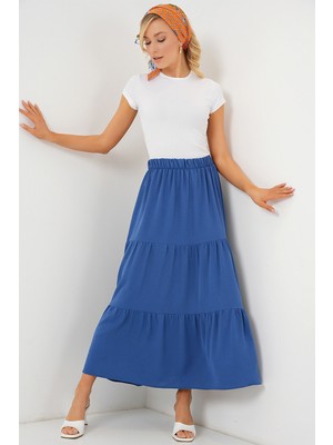 Bigdart Kadın Ayrobin Uzun Etek 8048 Indigo Renk 36 Beden Günlük Etek %95 Polyester
