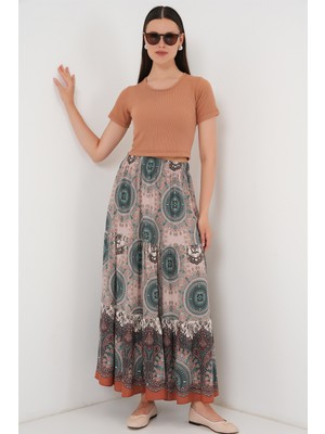 1898 Desenli Uzun Etek - Zümrüt Yeşili