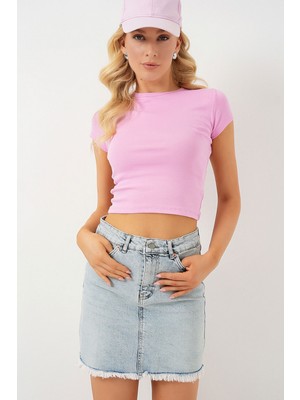 Kadın Püsküllü Mini Kot Etek 8051 - Mavi