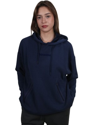 Kadın Yumuşak Dokulu Modal Kumaş Fermuar Cep Detaylı Rahat Kalıp Lacivert Kapüşonlu Sweatshirt