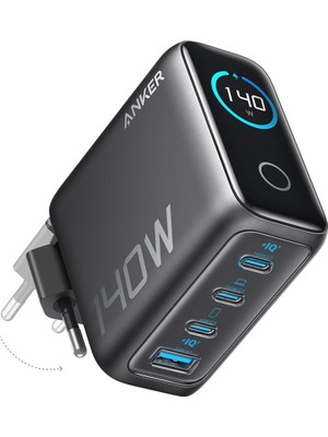 Anker 140W, GaN Teknolojisi, 4 Bağlantı Noktalı Şarj Cihazı, Koyu Gri - A2697