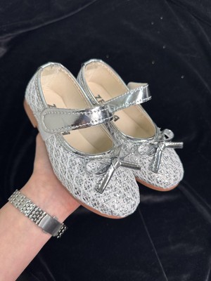 Günlük Kız Çocuk Babet Cırt Bantlı Pul  ve Fiyonk Detaylı Hafif Rahat Ayakkabı 413