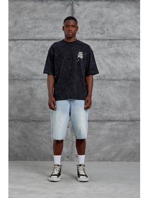 Siyah Yes Yazılı Oversize Tshirt