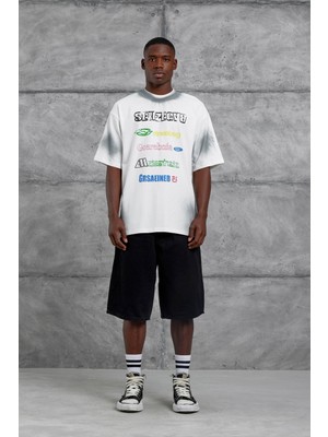 Beyaz Sebizegva Baskılı Oversize Tshirt