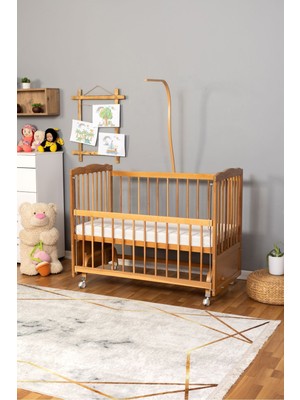 Bamgidoo Ahşap Beşik Anne Yanı Beşik Doğal (Vernikli) 60X120 - Uyku Setsiz Tek Yataklı Tekerlekli