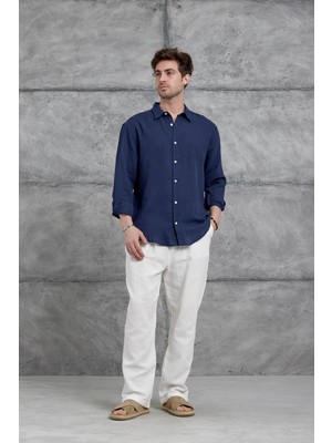 Lacivert Nmrc Müslin Oversize Gömlek