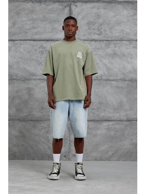 Haki Yes Yazılı Oversize Tshirt