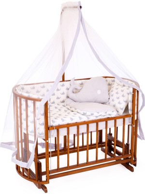 Bamgidoo Ahşap Beşik Anne Yanı Beşik Ceviz 60X120 Gri Balina Uyku Seti Yatak