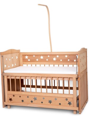 Bamgidoo Ahşap Beşik Anne Yanı Beşik Organik (Boyasız) 60X120 - Uyku Setsiz ve Yataklı