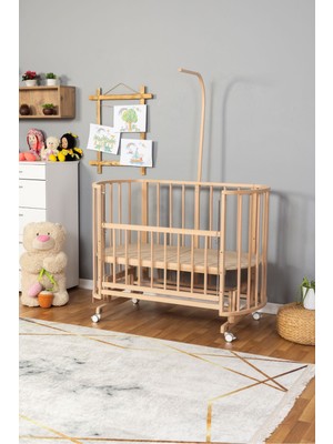 Bamgidoo Ahşap Beşik Anne Yanı Beşik Organik (Boyasız) 60X120 - Tekerlekli Uyku Setsiz ve Yataksız
