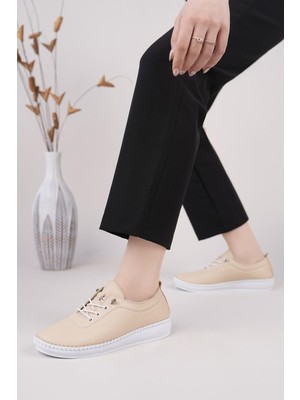 Maria 200-90 Krem Hakiki Soft Deri Günlük Kadın Ayakkabı