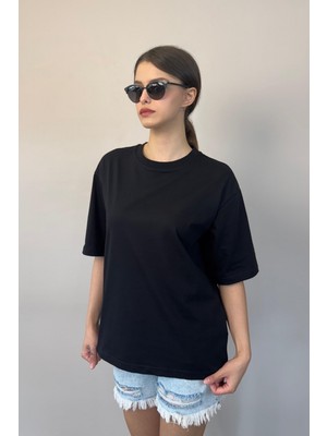 Kadın Oversize Tişört-Siyah