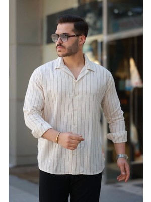 Defy Moda Erkek Çizgili Keten Gömlek