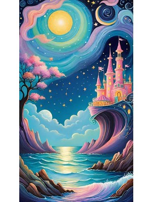 Pembe Şato Yıldızlı Pixart Sanat Elmas Mozaik Tablo 40X60
