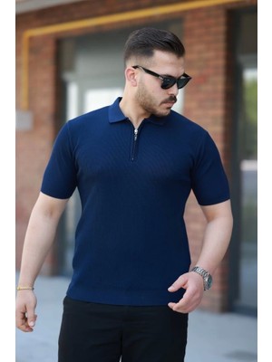 Defy Moda Erkek Fermuarlı Yakalı Kısa Kollu Tshirt
