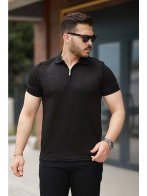 Defy Moda Erkek Fermuarlı Yaka Kısa Kollu Tişört