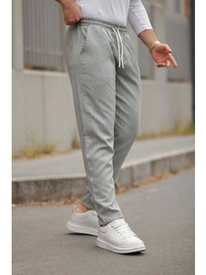 Defy Moda Erkek Beli Bağcıklı Çizgili Pantolon