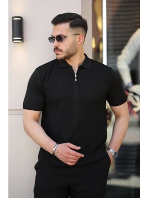 Defy Moda Erkek Yakası Fermuarlı Kısa Kollu T-Shirt