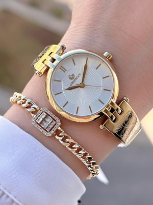 Revello Altın Kaplama Kararma Renk Atma Yapmaz 3ATM Su Geçirmez+Bileklik Lady Wristwatch GRC.101.M1