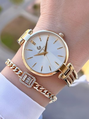 Revello Altın Kaplama Kararma Renk Atma Yapmaz 3ATM Su Geçirmez+Bileklik Lady Wristwatch GRC.101.M4