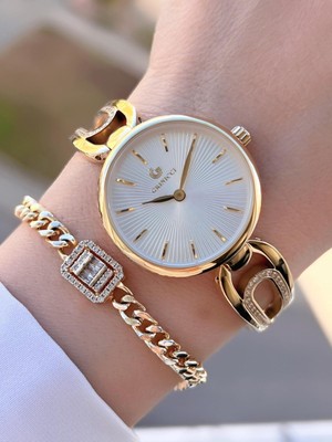 Revello Altın Kaplama Kararma Renk Atma Yapmaz 3ATM Su Geçirmez+Bileklik Lady Wristwatch GRC.101.M5