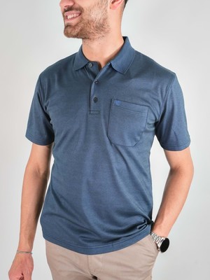 Erkek Yakalı Cepli Penye Lacivert Baba Tshirt