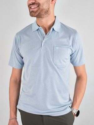 Erkek Yakalı Cepli Penye Buz Mavi Baba Tshirt