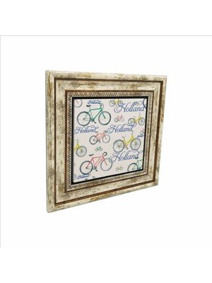 Hollanda Bisklet Görseli Baskılı Doğaltaş Tablo (25X25 Krg-32)
