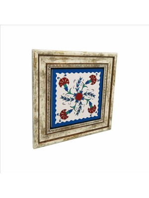 Osmanlı Iznik Çini Deseni Baskılı Doğaltaş Tablo (25 x 25 Kd-38)