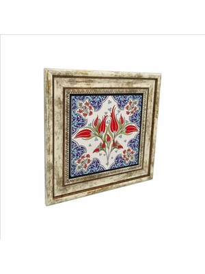 Osmanlı Iznik Çini Deseni Baskılı Doğaltaş Tablo 25X25 Kd-39