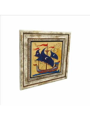 Osmanlı Yelkenlisi Minyatür Baskılı Doğaltaş Tablo 25CMX25CM KRT-120