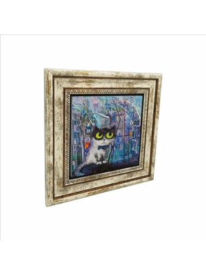 Istanbul Kedisi Baskılı Doğaltaş Tablo (25 x 25 Krt-66)