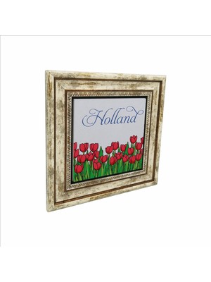 Hollanda Lale Görseli Baskılı Doğaltaş Tablo (25 x 25 Krg-24)