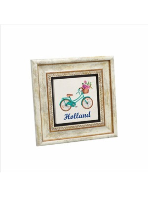 Hollanda Bisklet Görseli Baskılı Doğaltaş Tablo (20 x 20 Krg-30)