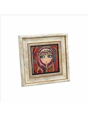 Anadolu Kadını Çizimi Baskılı Doğaltaş Tablo 20X20 KRT-113
