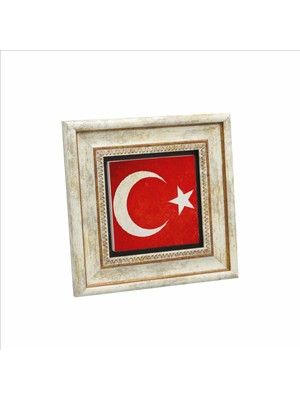 Türkiye Bayrağı Baskılı Doğaltaş Tablo 20CMX20CM KRT-098