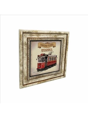 Nostaljik Tramvay Baskılı Doğaltaş Tablo (25 x 25 Krt-49)