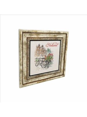 Hollanda Bisklet Görseli Baskılı Doğaltaş Tablo (25 x 25 Krg-39)