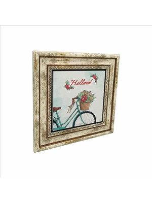 Hollanda Bisklet Görseli Baskılı Doğaltaş Tablo (25 x 25 Krg-31)