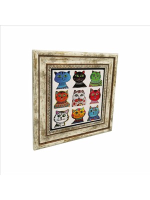 Kediler Baskılı Doğaltaş Tablo 25X25 KRG-166