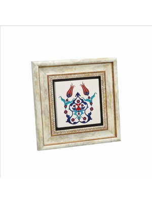 Osmanlı Iznik Çini Deseni Baskılı Doğaltaş Tablo (20 x 20 Kd-40)