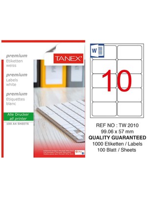 Tanex TW-2010 Yazıcı Etiketi 99 x 57 mm 1.000 Adet - Beyaz