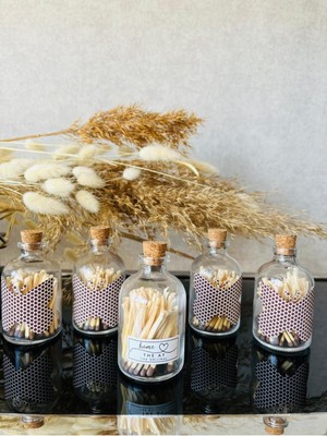 Dekoratif Cam Fanusta Kelebek Yakıcı Mantar Kapaklı Kibrit (50 Çöp)